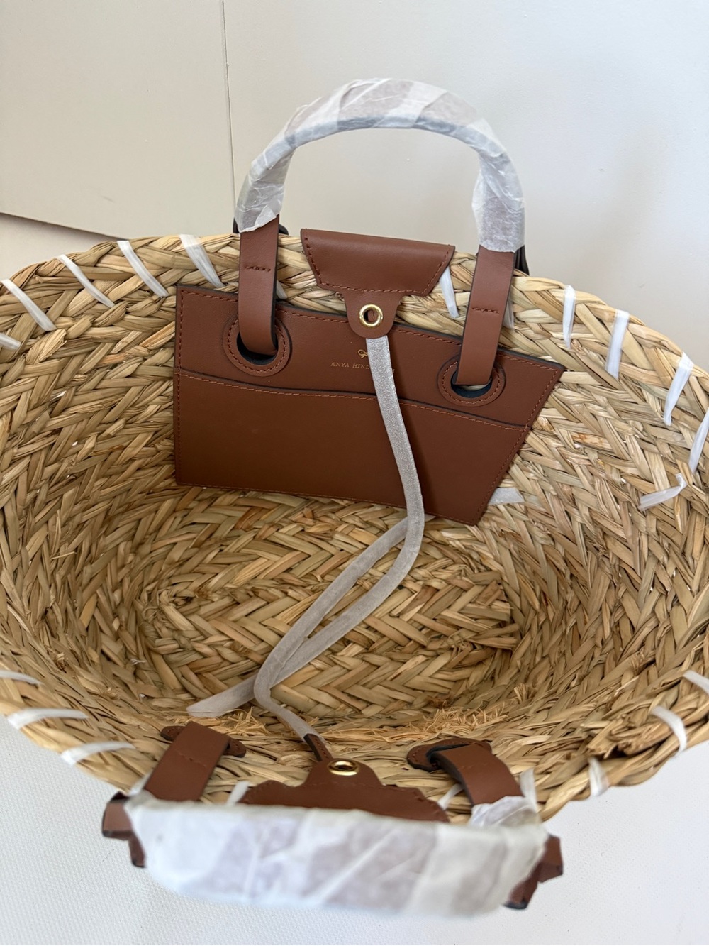 Anya Hindmarch Natural Woven Basket Tote with Brown Leather Handles - Picture 8 of 15
